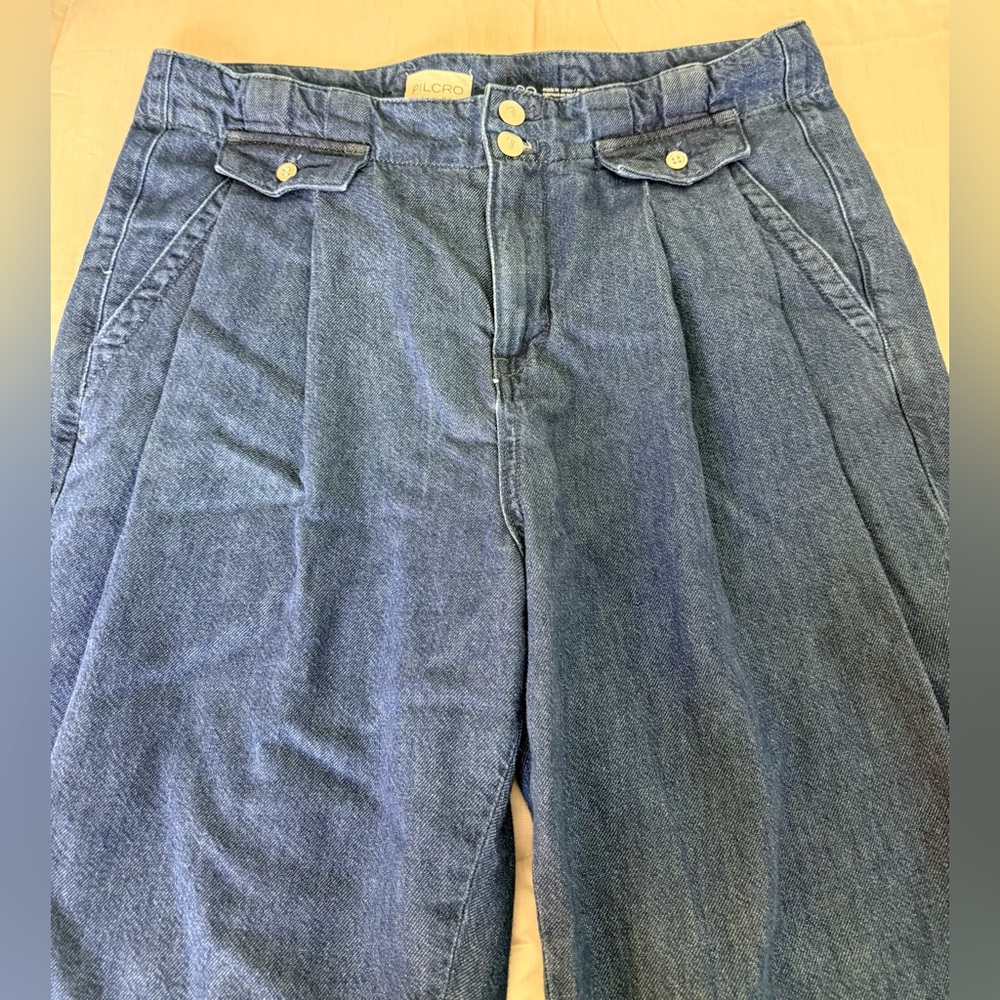 Anthropologie Pilcro Mid-Rise Pleated Trouser denim jean’s preppy baggy 29 EUC - Picture 8 of 16